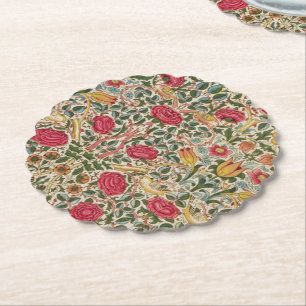 Posavasos De Papel Flora de pájaro amarillo rosa William Morris, Ros