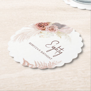 Posavasos De Papel Floral 80th Birthday Pampas Grass Fiesta