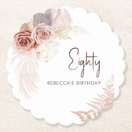 Posavasos De Papel Floral 80th Birthday Pampas Grass Fiesta