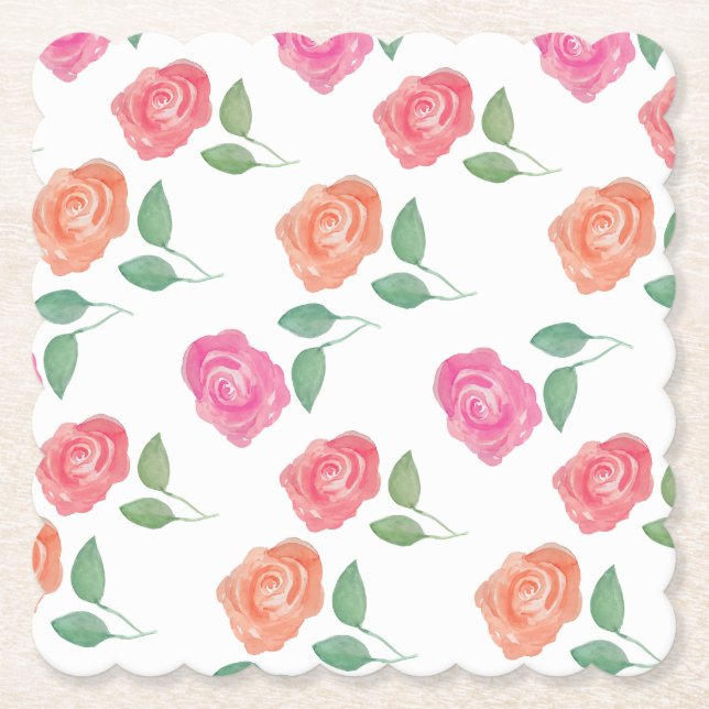 Posavasos De Papel Floral acuarela Rosa (Anverso)