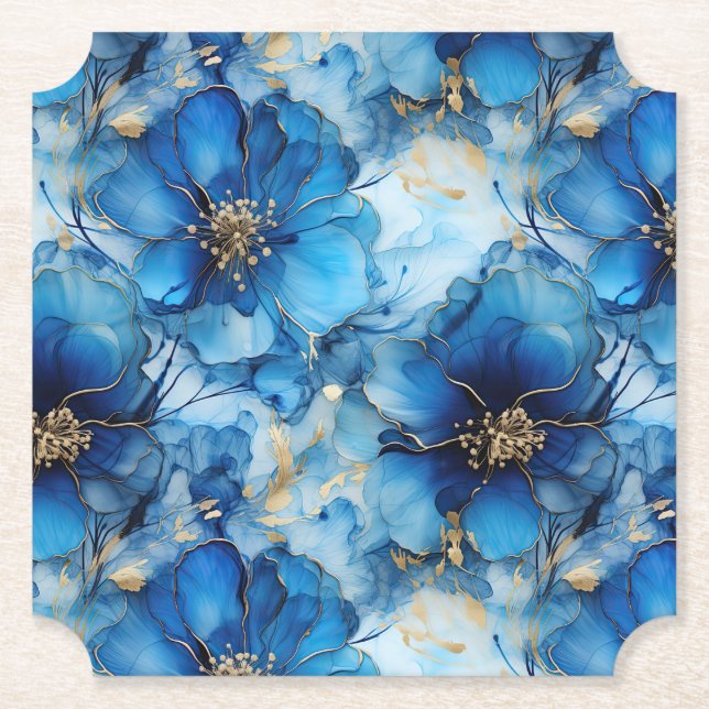 Posavasos de papel floral azul (Anverso)