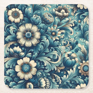 Posavasos de papel floral azul ornamental Más form