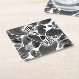 Posavasos De Papel Floral blanca negra