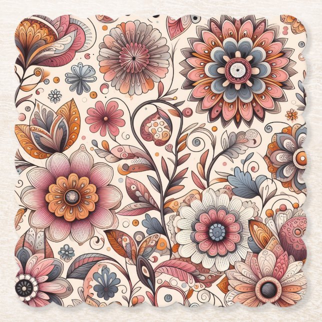 Posavasos de papel floral boho – Más formas (Anverso)