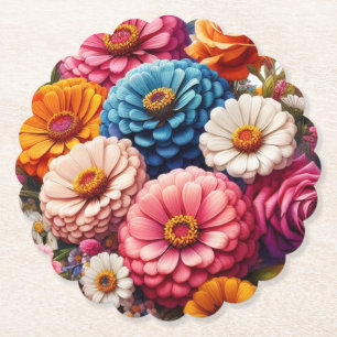 Posavasos De Papel Floral colorida/zinnia de primavera/Rosa