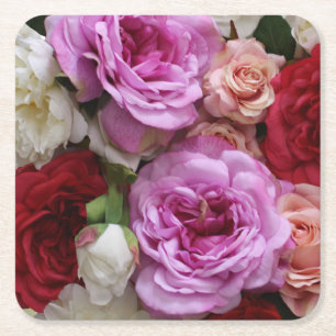 Posavasos de papel floral con rosas y peonías