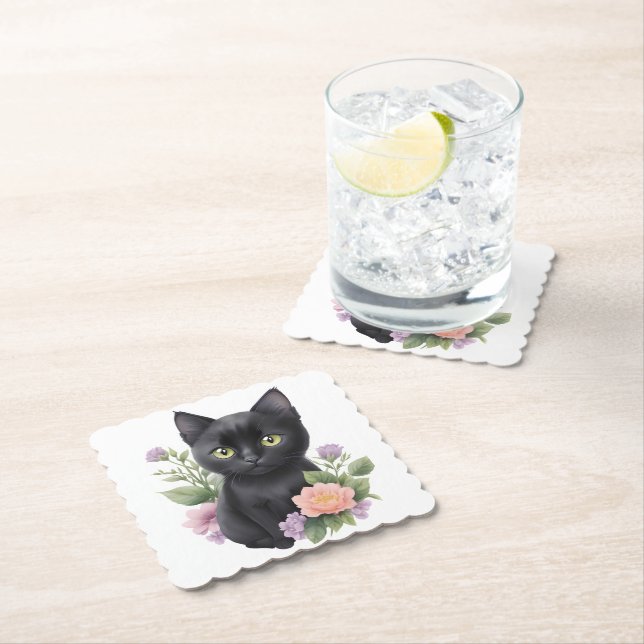 Posavasos De Papel Floral cúrcuma de gato negro (In situ)