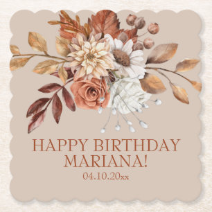 Posavasos De Papel Floral de color de agua otoñal en la fiesta de cum