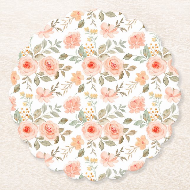 Posavasos de papel floral de melocotón, flores de  (Anverso)