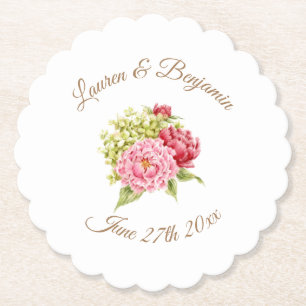 Posavasos de papel floral de peonías e hydrangeas