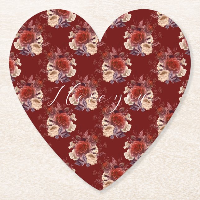 Posavasos De Papel Floral de rosas rojas románticas (Anverso)