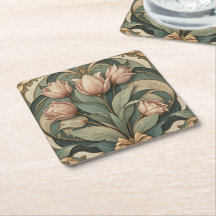 Posavasos de papel floral de tulipanes rosas Art N