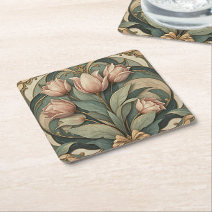 Posavasos de papel floral de tulipanes rosas Art N
