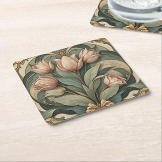 Posavasos de papel floral de tulipanes rosas Art N