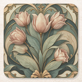 Posavasos de papel floral de tulipanes rosas Art N