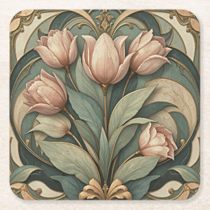 Posavasos de papel floral de tulipanes rosas Art N