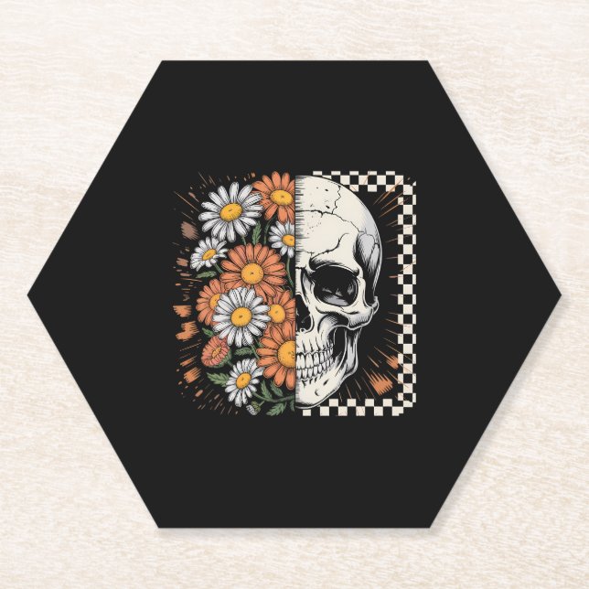 Posavasos De Papel Floral Fall Skeleton Boho Halloween (Anverso)