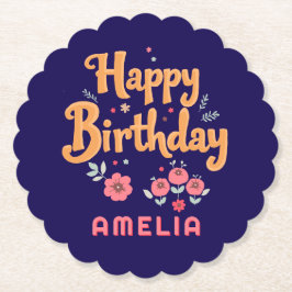 Posavasos De Papel Floral Flowers Happy Birthday Handlettering