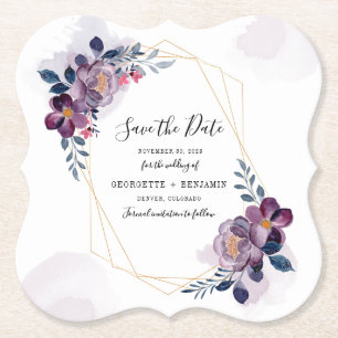 Posavasos De Papel Floral Geométrico Ahorro de Fecha de Boda Morado