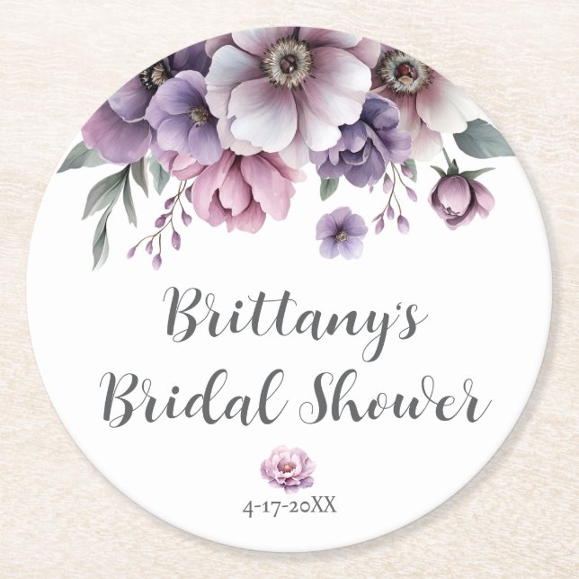 Posavasos de papel floral lavanda para fiesta de s (Anverso)