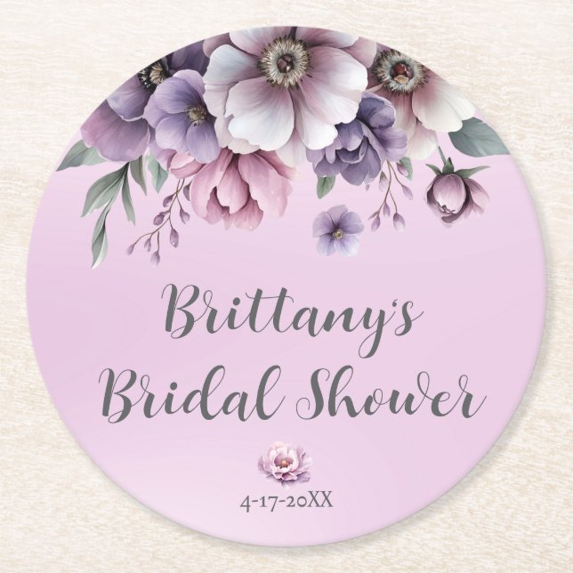 Posavasos de papel floral lavanda para fiesta de s (Anverso)