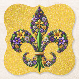 Posavasos De Papel Floral Mardi Gras fleur de lis