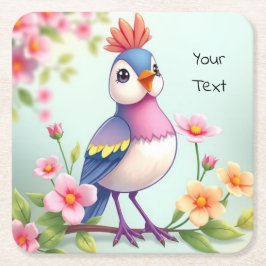Posavasos de papel floral pájaro azul rosa lindo