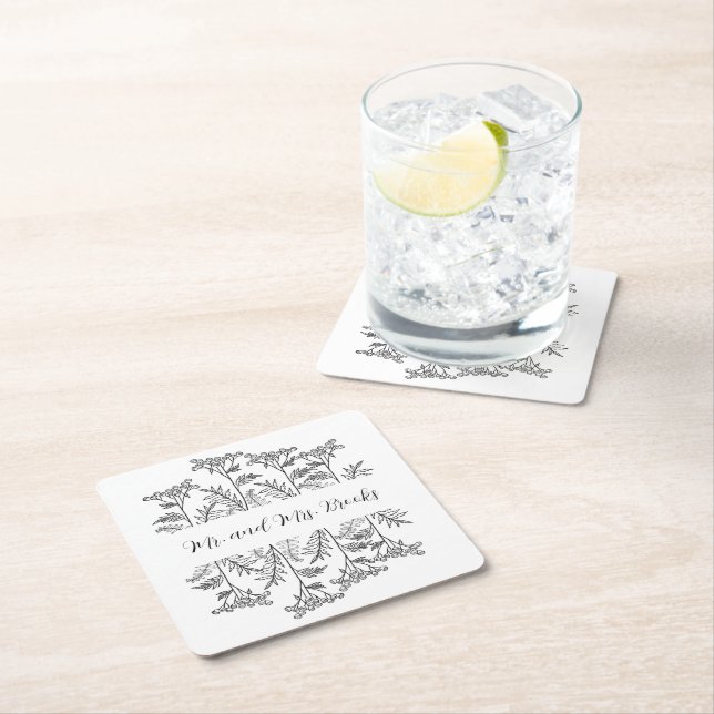 Posavasos de papel floral personalizado en blanco  (In situ)