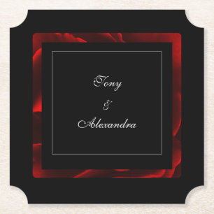 Posavasos De Papel Floral Rojo Moderno Negro y Blanco