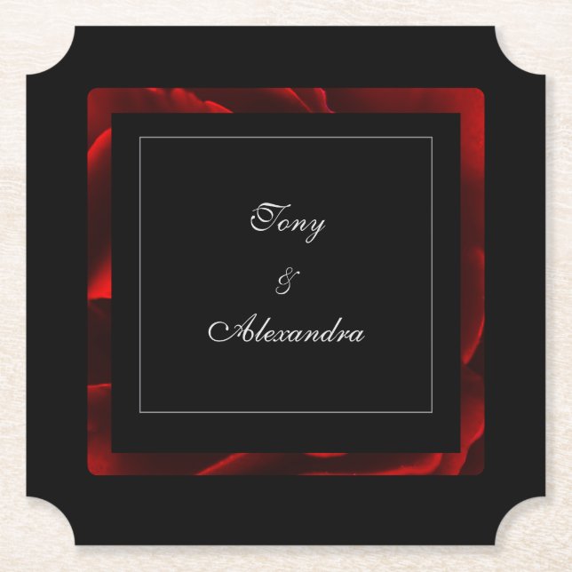 Posavasos De Papel Floral Rojo Moderno Negro y Blanco (Anverso)