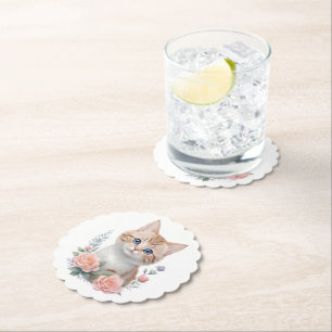 Posavasos De Papel Floral rosa de gato suave