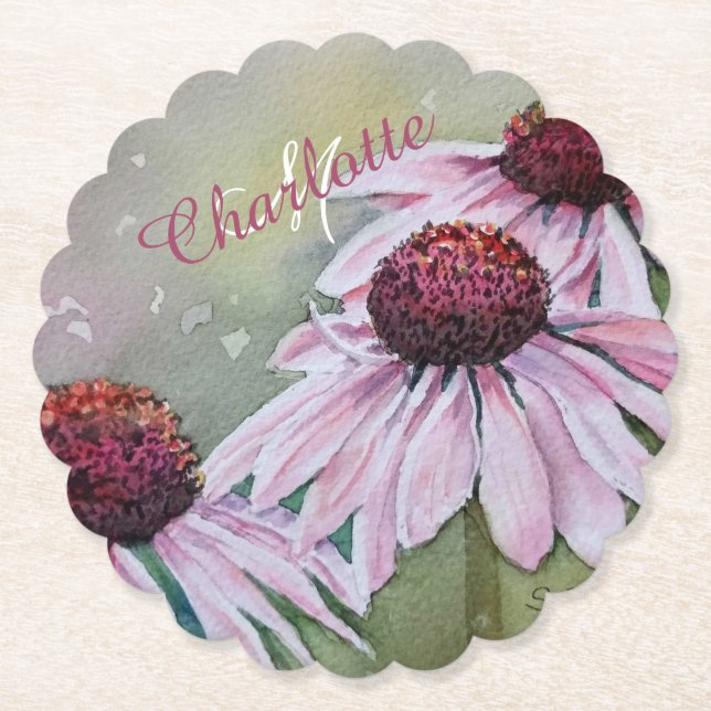 Posavasos De Papel Floral rosa y borgoñona (Anverso)