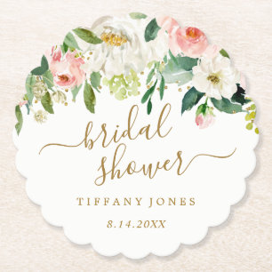 Posavasos De Papel Floral Rubor Gold Pink Confetti Bridal Shower