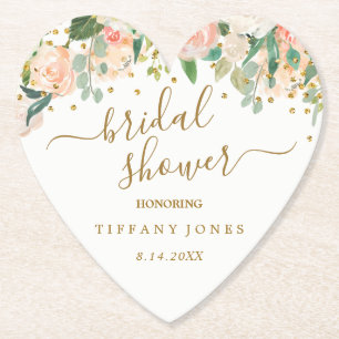 Posavasos De Papel Floral Rubor Pink Gold Confetti Bridal Shower