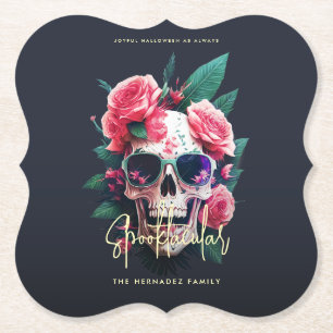Posavasos De Papel Floral Skull Faboolous Spooktacular Family Name