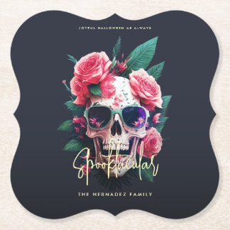 Posavasos De Papel Floral Skull Faboolous Spooktacular Family Name