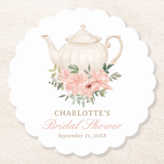 Posavasos De Papel Floral Tea Fiesta Bridal Shower (Anverso)