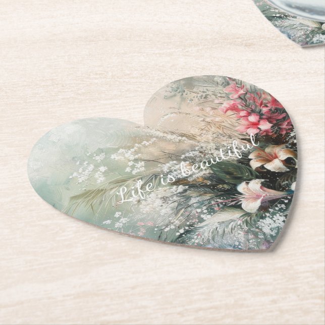 Posavasos De Papel Floral Tropical Blanco Rosa (En perspectiva)