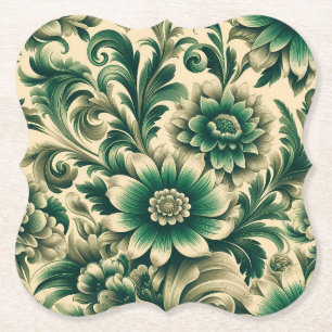 Posavasos de papel floral verde clásico - Más form