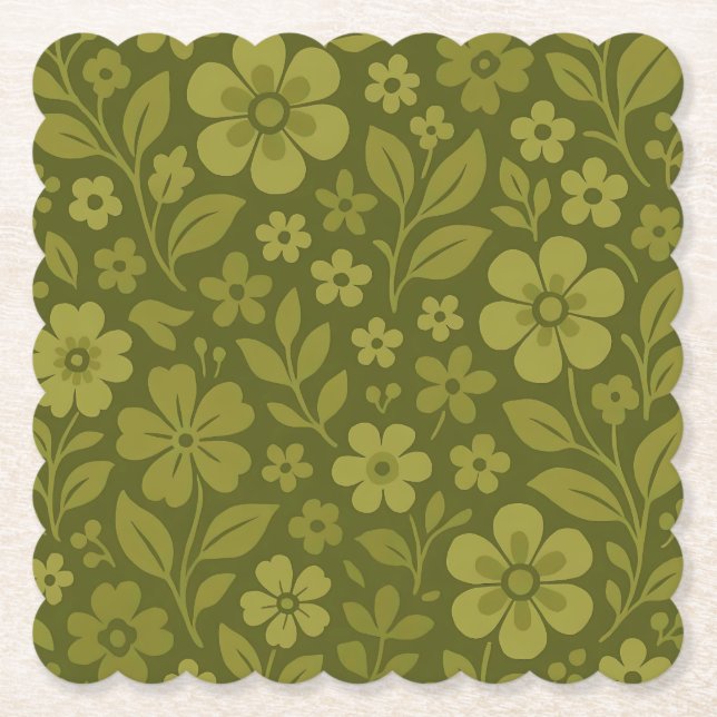 Posavasos de papel floral verde retro – Más formas (Anverso)