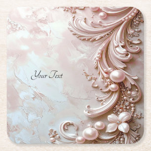 Posavasos de papel floral y perla ornamentada rosa