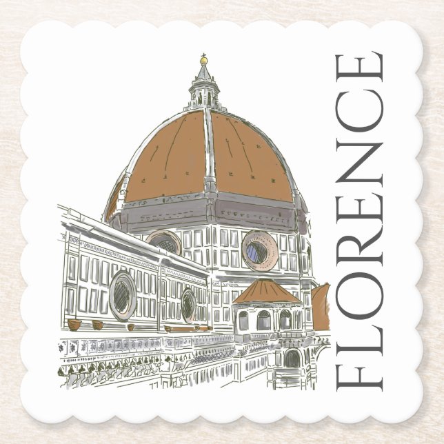 Posavasos De Papel Florence Italy Duomo Pen y Ilustracion de tinta (Anverso)