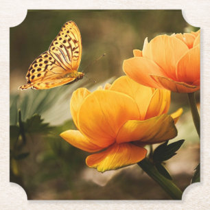 Posavasos De Papel Flores amarillas profundas brillantes con mariposa