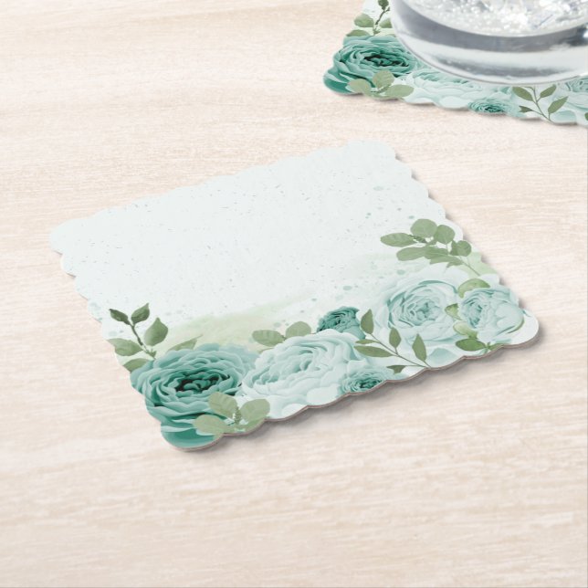 Posavasos De Papel flores azules románticas (En perspectiva)