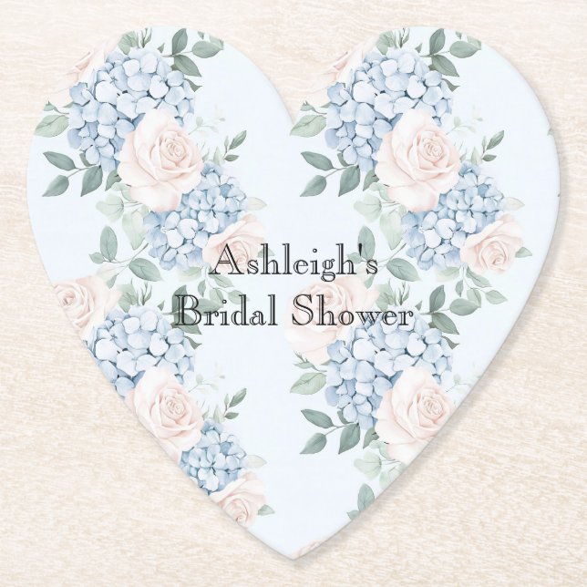 Posavasos De Papel Flores azules rosadas Stripes Bridal Shower (Anverso)