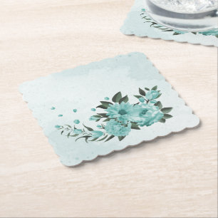 Posavasos De Papel flores azules y hojas verdes románticas