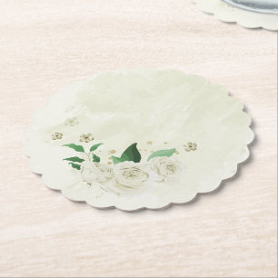 Posavasos De Papel Flores blancas marfil vegetación boda