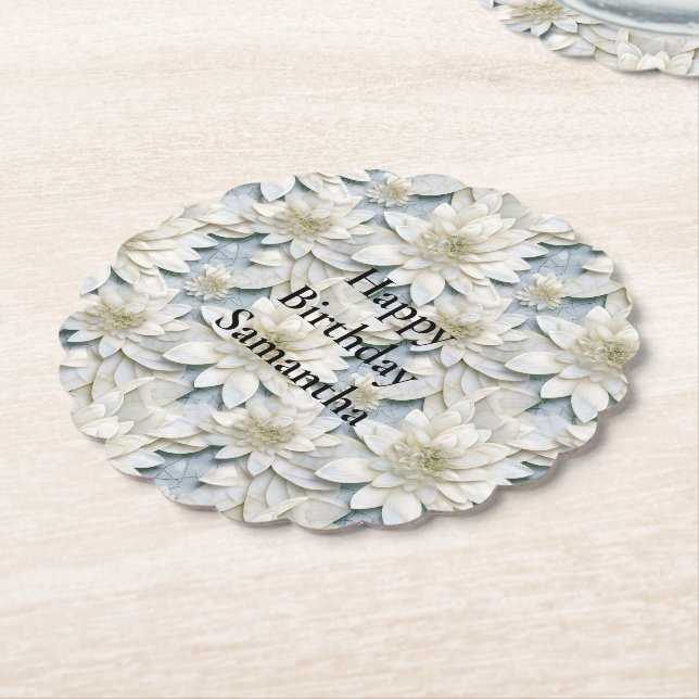 Posavasos De Papel Flores Blue White Lotus (En perspectiva)