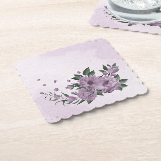 Posavasos De Papel flores botánicas moradas románticas (En perspectiva)