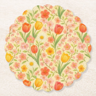 Posavasos De Papel Flores con patrones lindos de Pascua/primavera